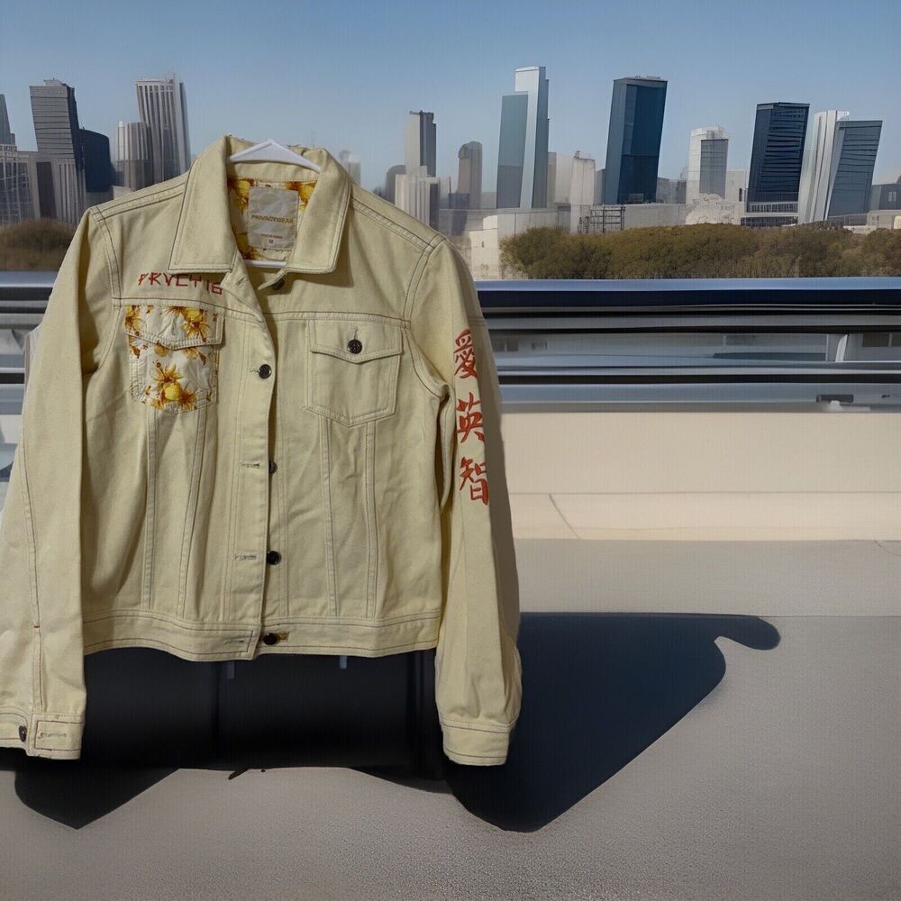 VTG Privacy Wear women's M‎ Cream Embroidered Denim jacket W Orange Brown Accent